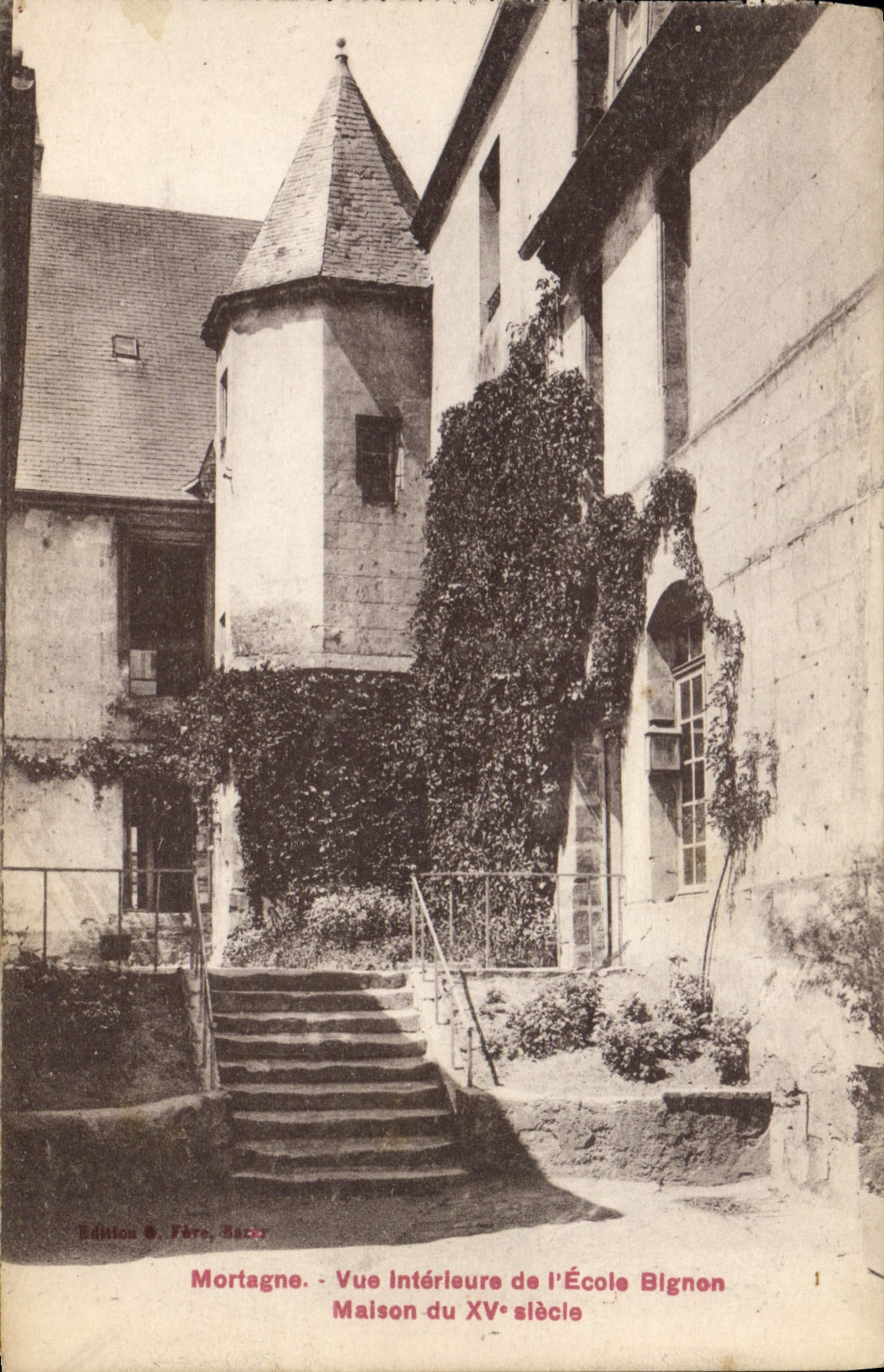 VINTAGE POSTCARD Mortagne Seen Interior of the School Bignon House of 15th