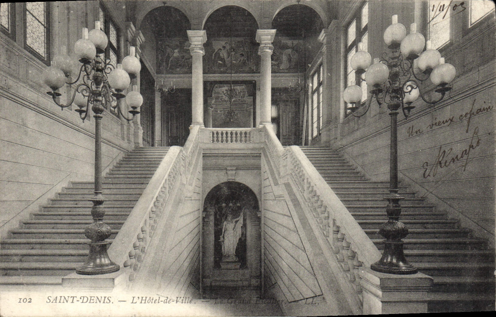 POSTAL Denis santo de la VENDIMIA el ayuntamiento la escalera grande