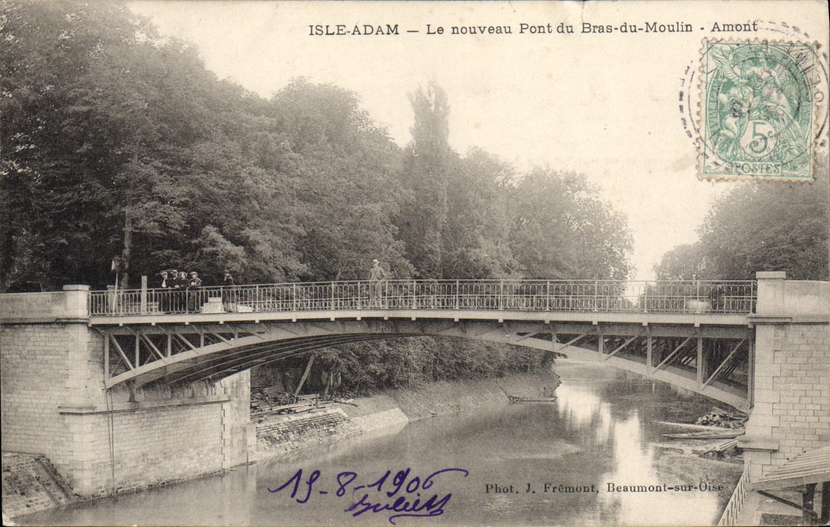 VINTAGE POSTCARD Isle Adam Nouveauy Bridge of the Arm of the Mill