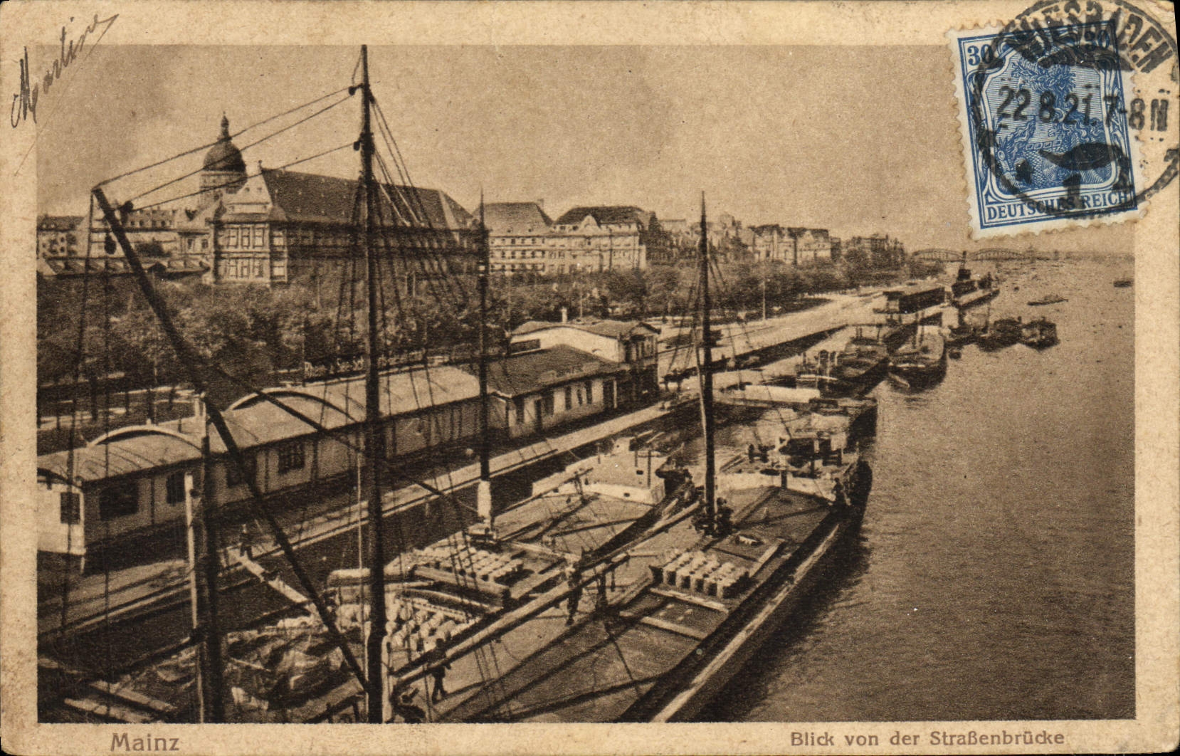 CPA Mainz Blick Von Der Strassenbrucke Bateaux