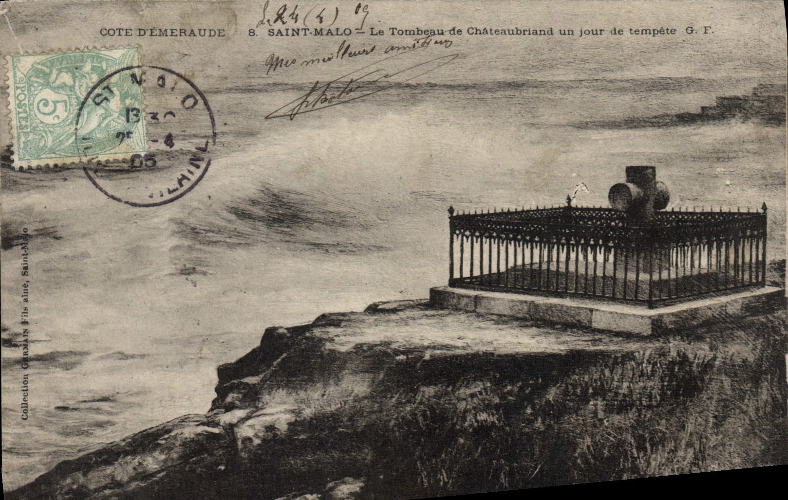 CPA Saint Malo Le Tombeau de Chateaubriand Un Jour de tempete