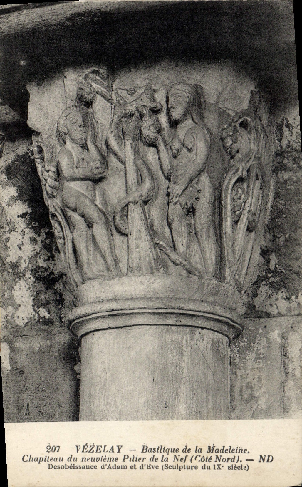 CPA Vezelay Basilique de la Madeleine Chapiteau Desobeissance d'Adam et d'Eve