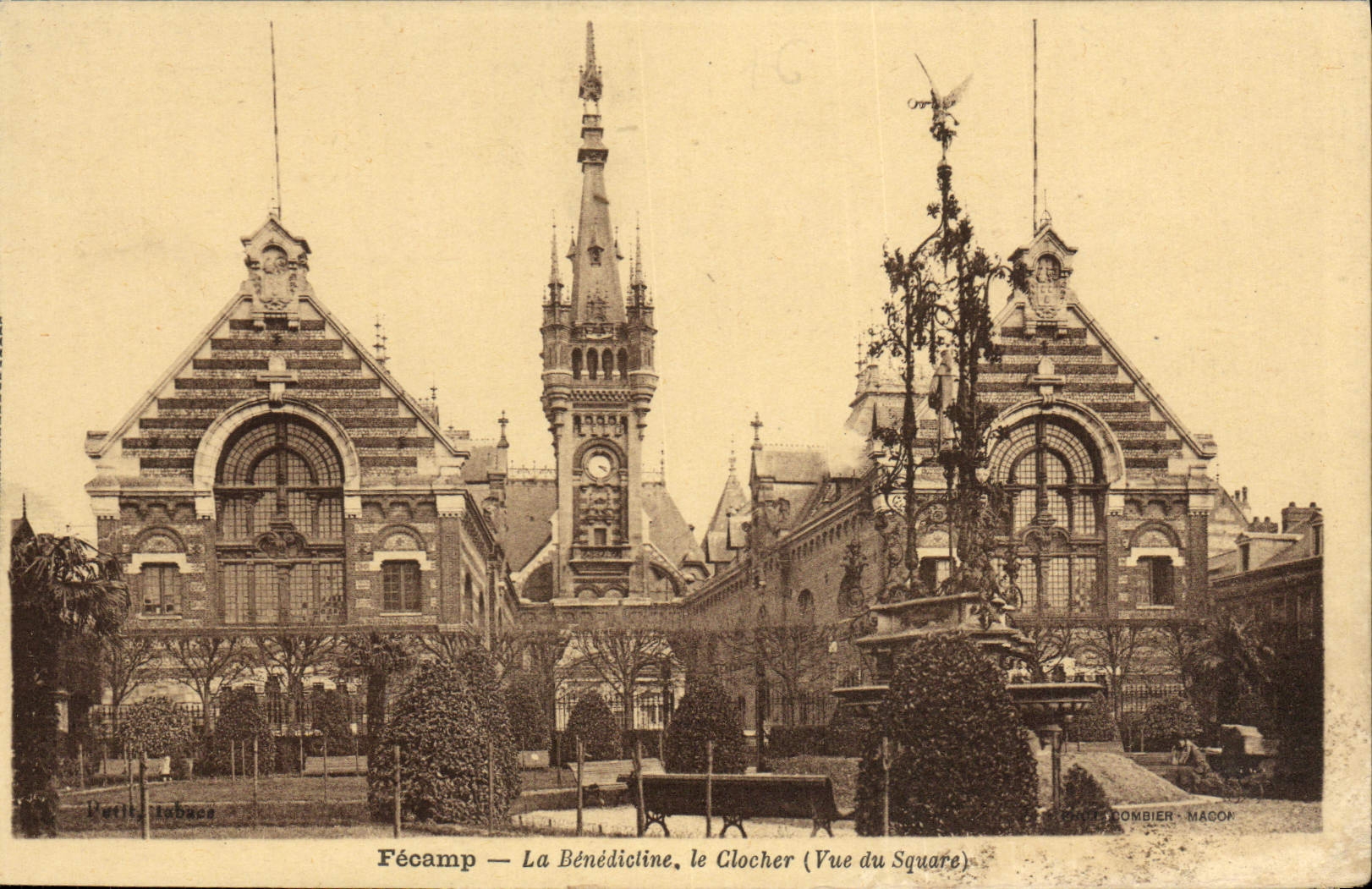 El benedictino de la POSTAL de la VENDIMIA tiene Fecamp la campana-torre del Vue del jardín público