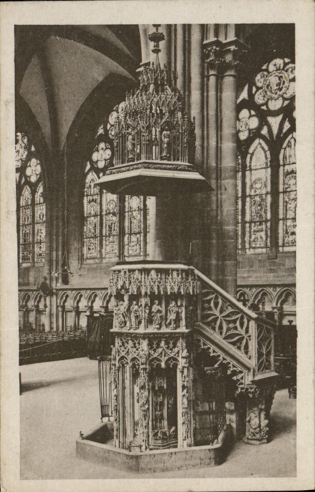 Catedral de la POSTAL de la VENDIMIA de Estrasburgo el púlpito