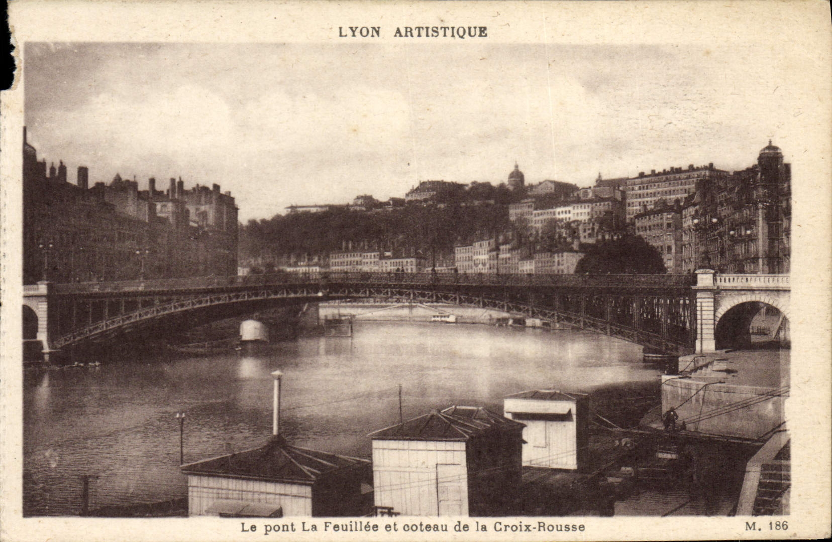 POSTAL Lyon artística de la VENDIMIA el puente de Feuillee y cuesta de la cruz Russet-red