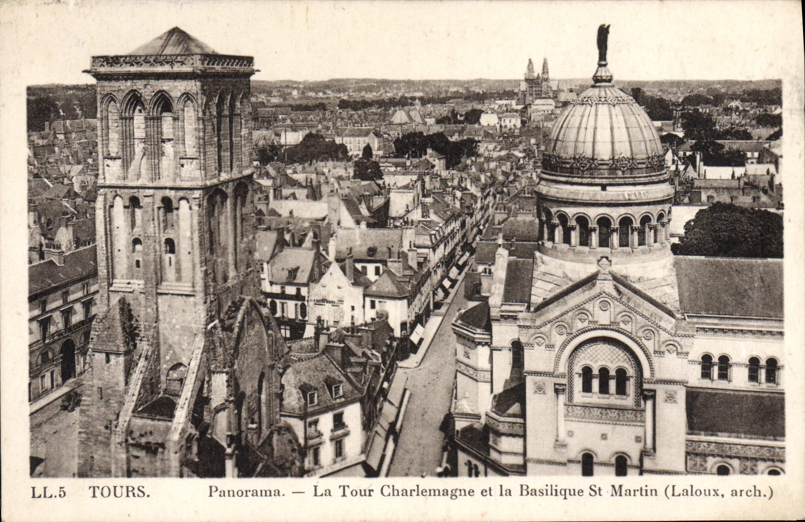 VINTAGE POSTCARD Tours Panorama the Charlemagne Tower and the Basilica St Martin