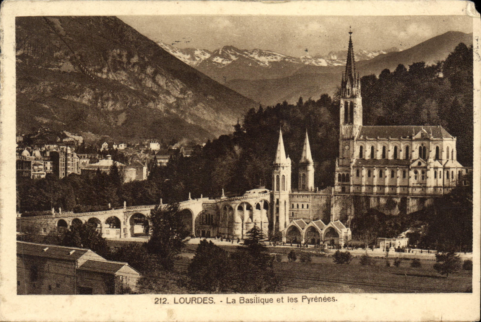 VINTAGE POSTCARD Heavy Basilica and the Pyrenees