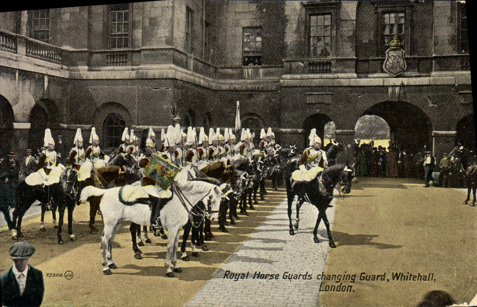 Protectores de caballo reales de Londres de la POSTAL de la VENDIMIA que cambian a protector Whitehall