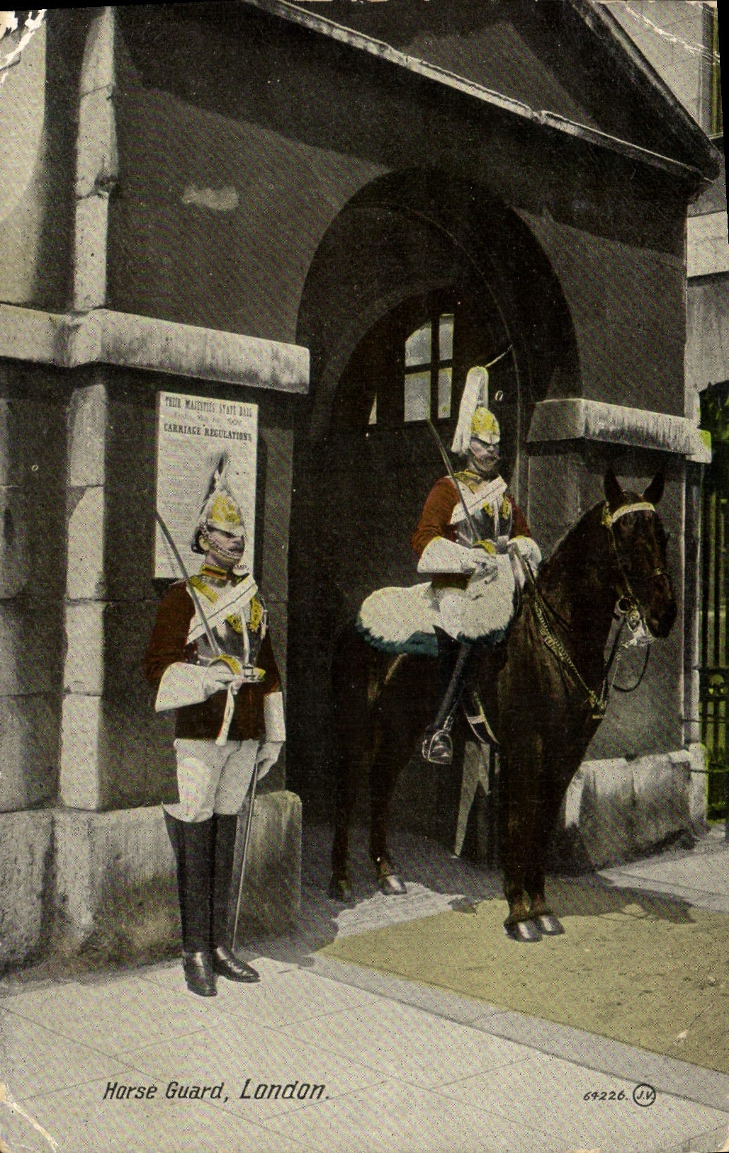 Protector de caballo de la POSTAL de la VENDIMIA Londres Militaria