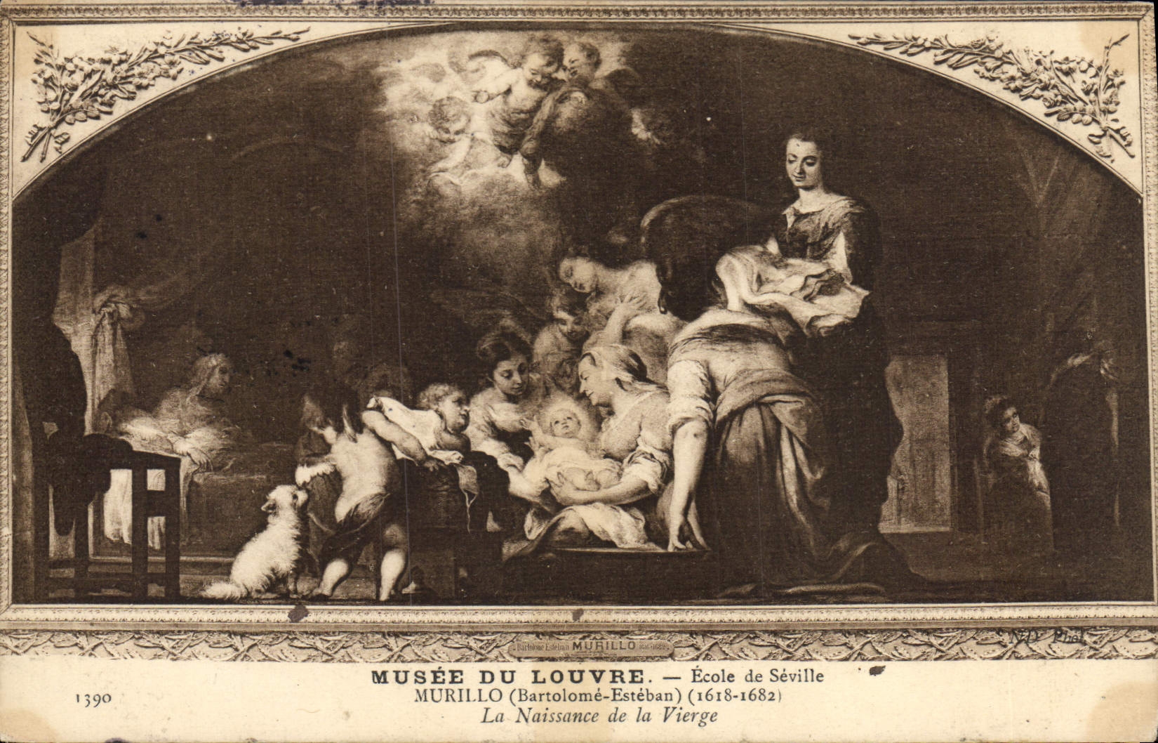 VINTAGE POSTCARD Museum Of Louvre School of Seville Murillo birth of the virgin