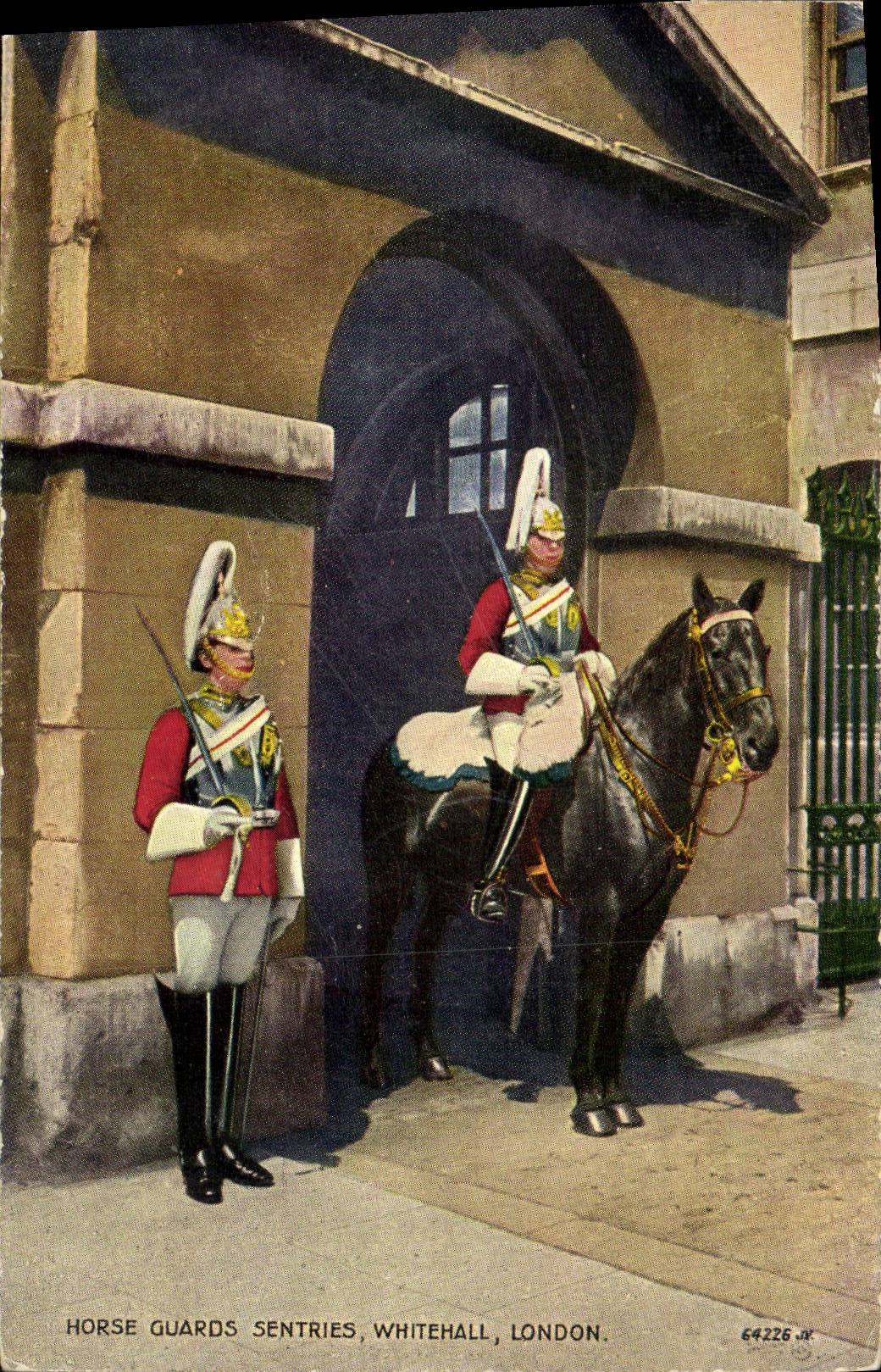 Centinelas Whitehall Londres de los protectores de caballo de la POSTAL de la VENDIMIA