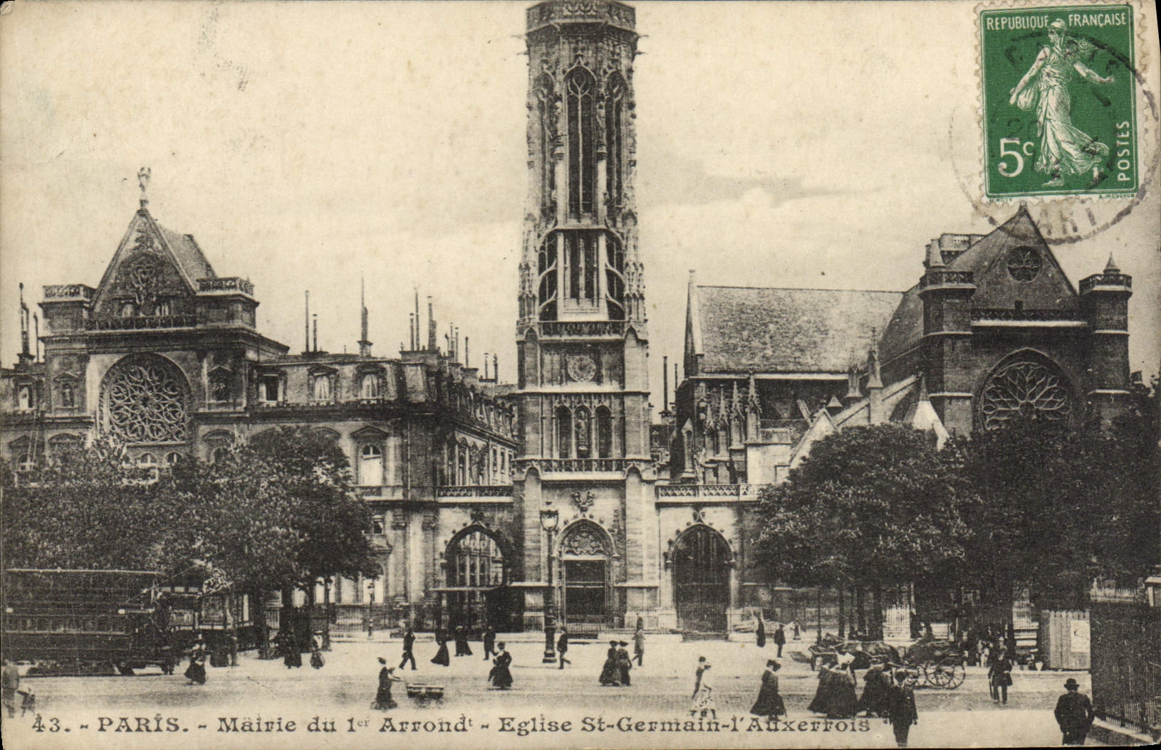 VINTAGE POSTCARD Paris Town hall of 1st Arrond Church German St the Resident of Auxerre