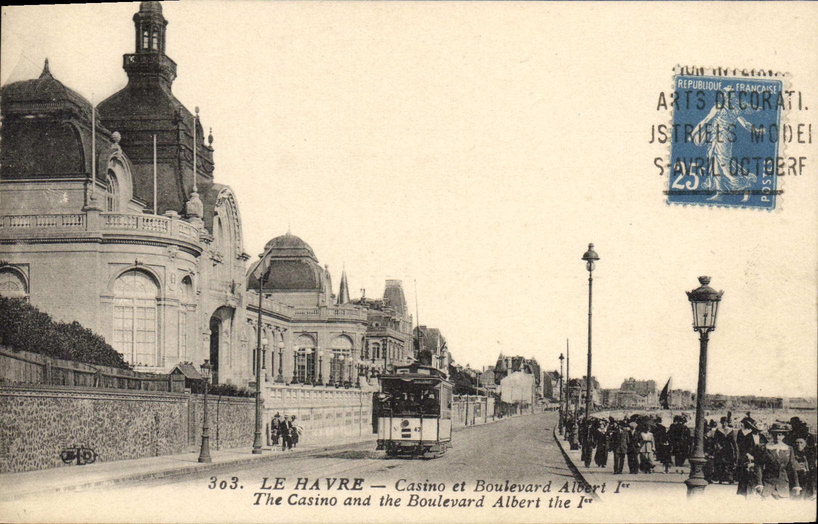 Casino de Le Havre de la POSTAL de la VENDIMIA y tranvía de Albert del bulevar 1ra