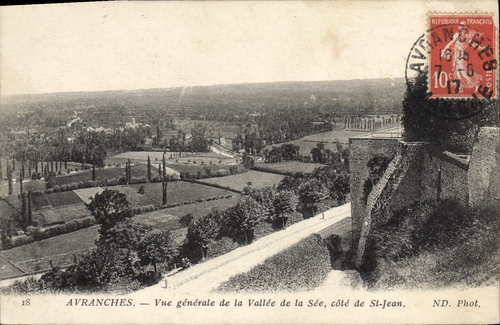 VINTAGE POSTCARD Avranches View of the Valley of See Dimensions St Jean