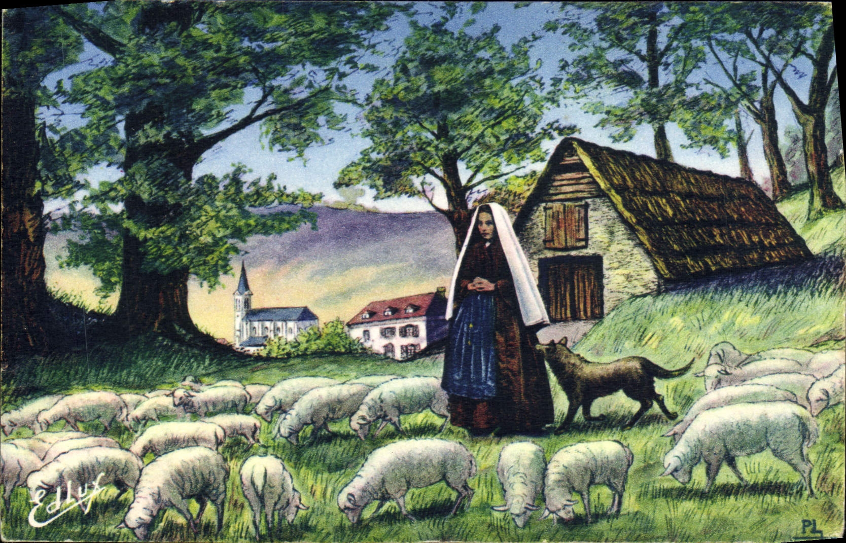 VINTAGE POSTCARD Lourdes has Bartres Bernadette was Moutons shepherdess