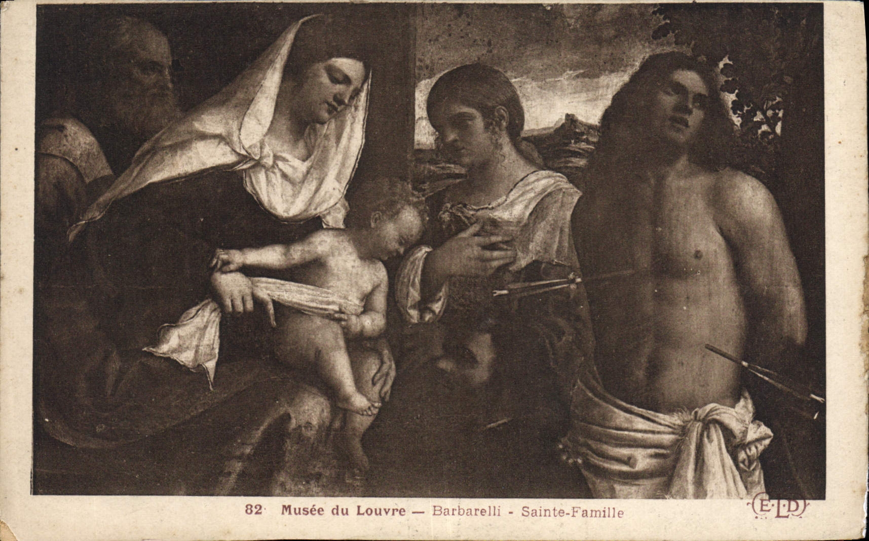 VINTAGE POSTCARD Museum Of Louvre Barbarelli Holy Family
