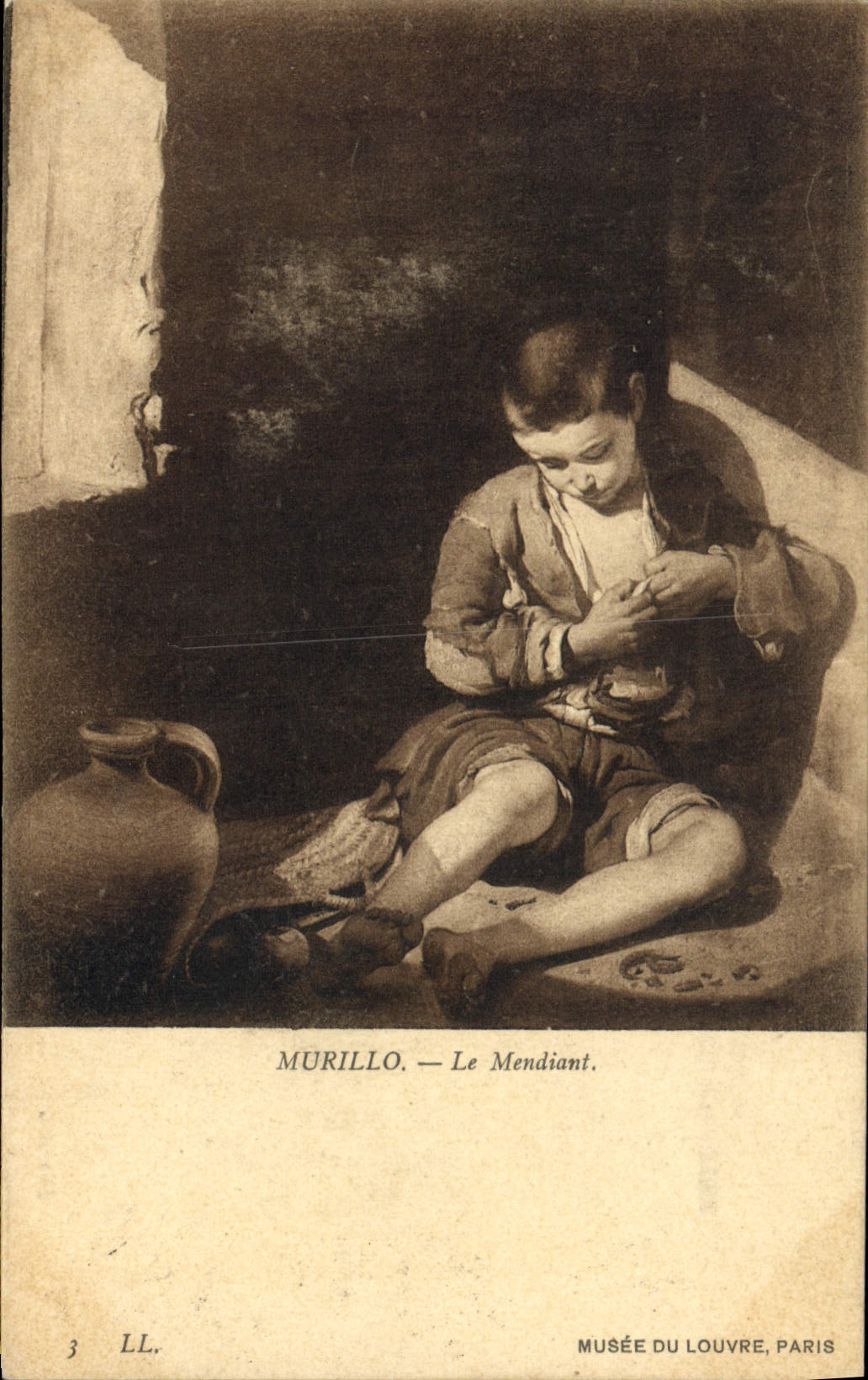 VINTAGE POSTCARD Museum Of Louvre Paris the beggar