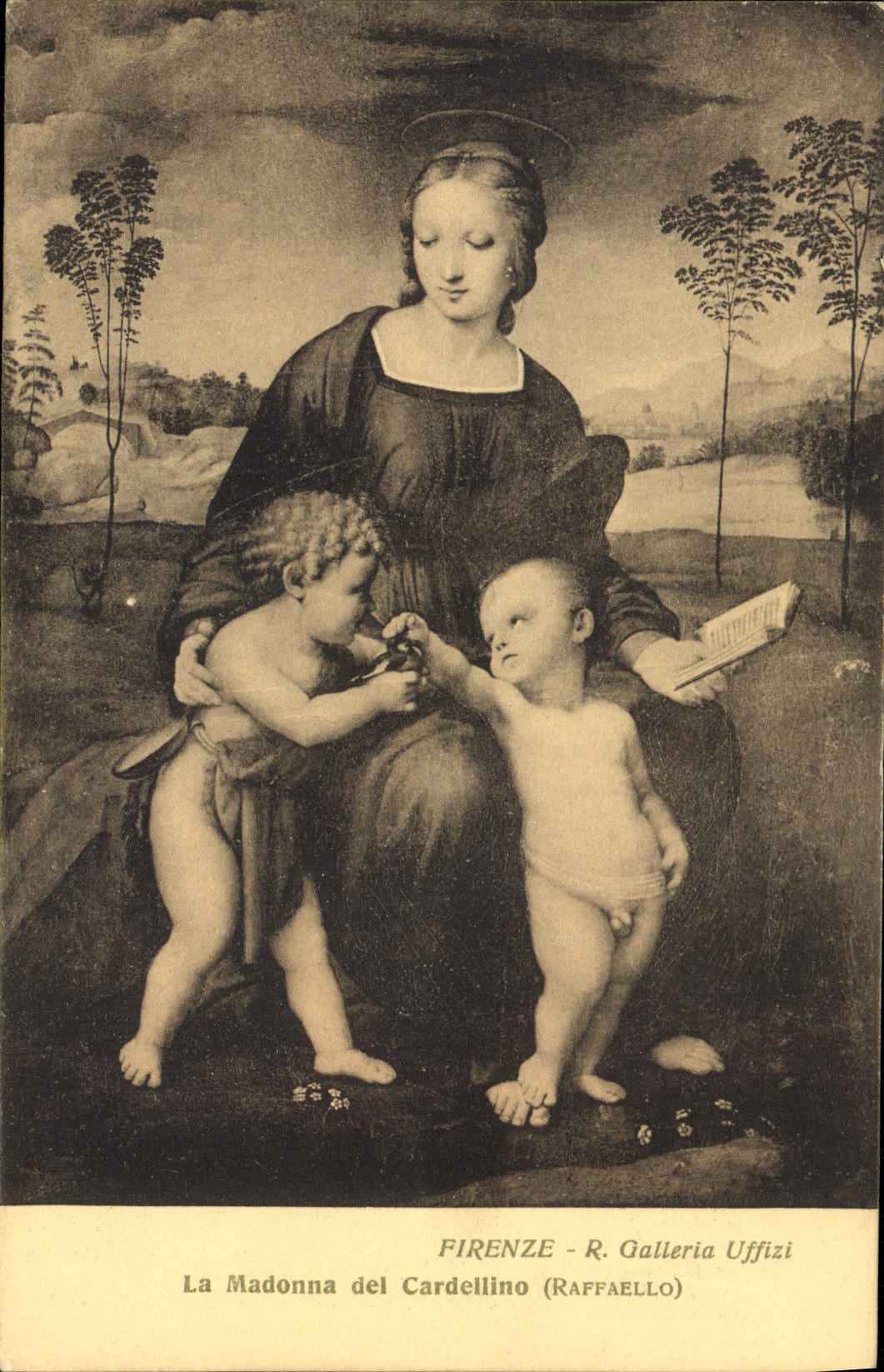 VINTAGE POSTCARD Firenze Galleria Uffizi the Madonna del Cardellino Raffaello