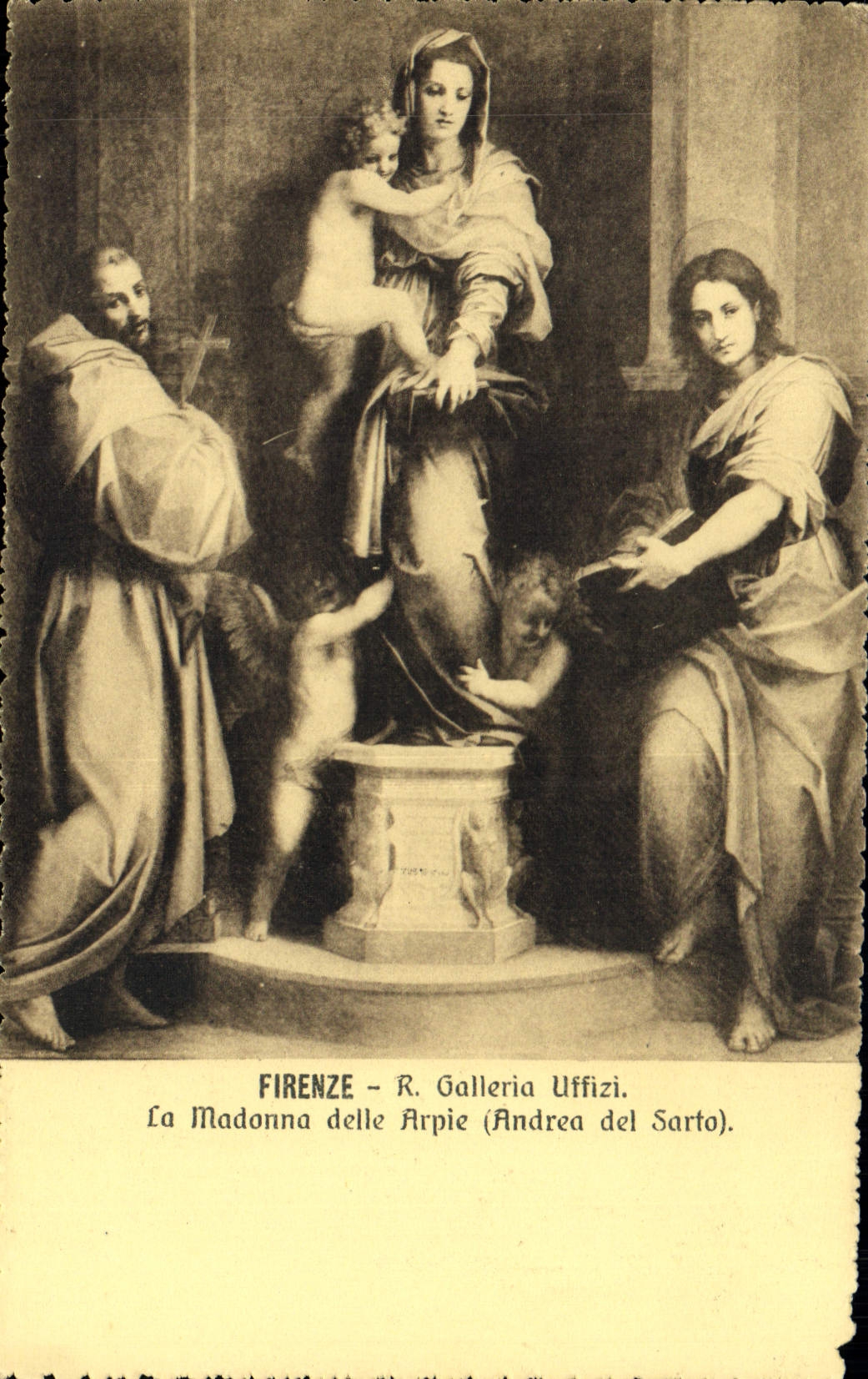 VINTAGE POSTCARD Firenze Galleria Uffizi the delle Madonna Arpie Andrea del Sarto