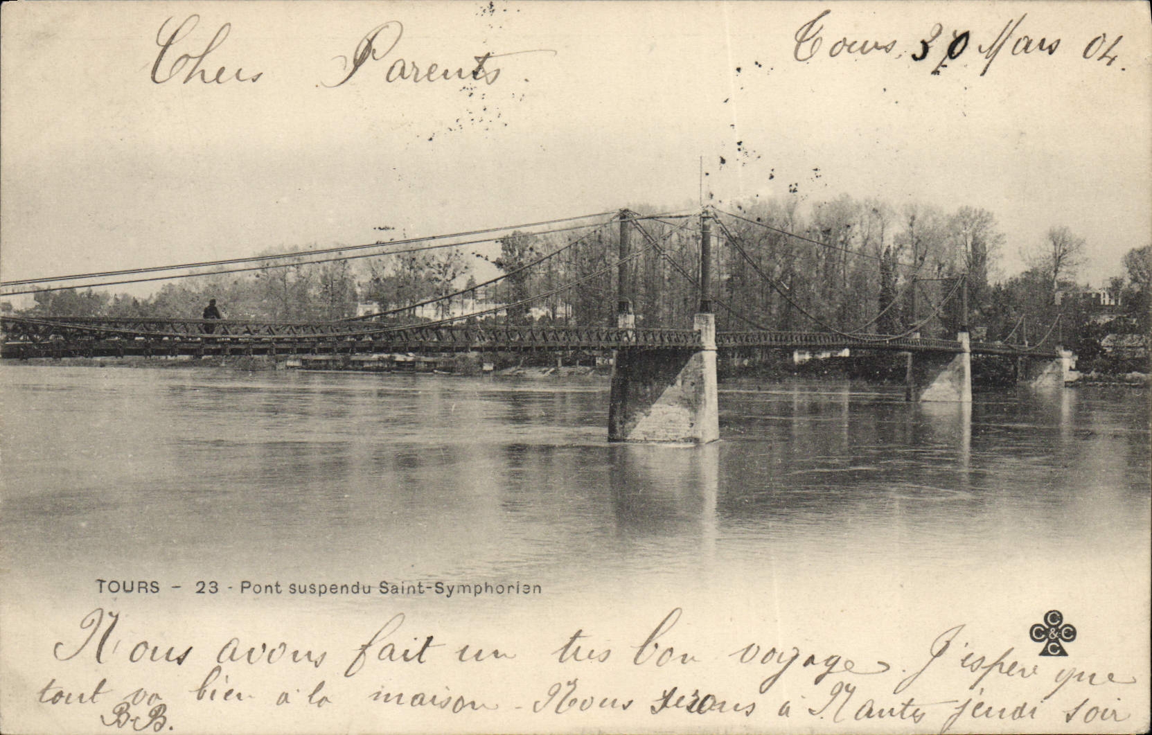 VINTAGE POSTCARD Tours Holy Suspended bridge Symphorien