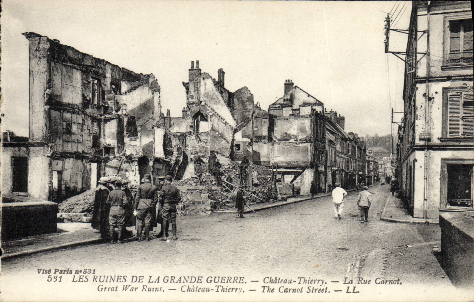 VINTAGE POSTCARD Ruins Of the Great War Thierry Castle the street Carnot