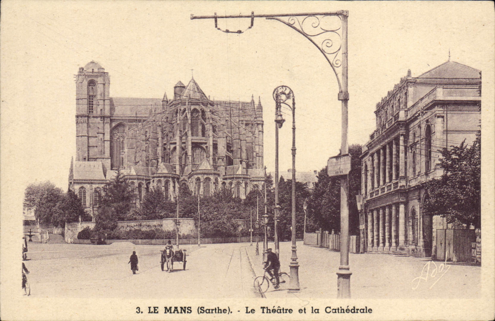 CPA Le Mans Le Theatre et la Cathedrale