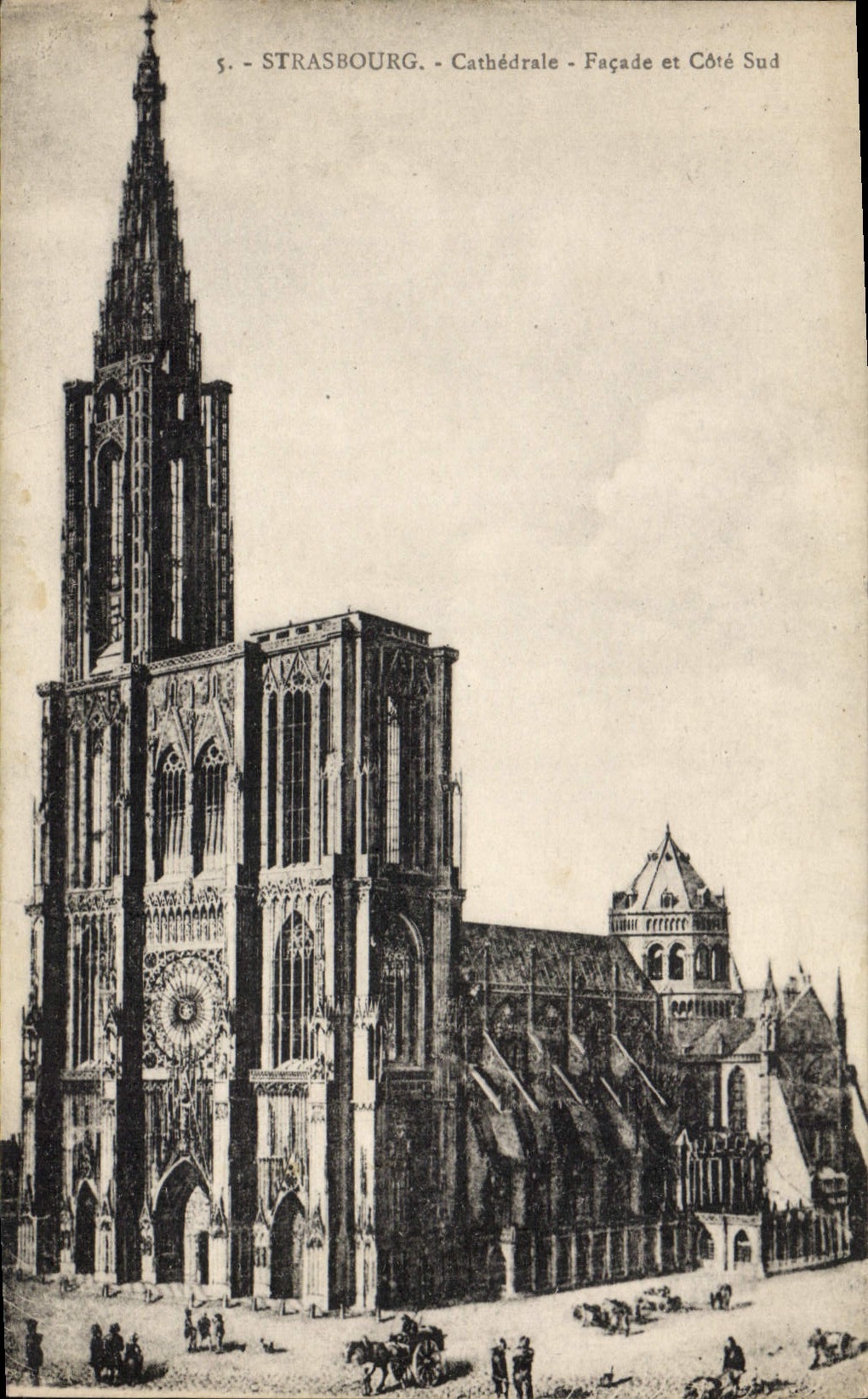 Ataque frontal de la catedral de Estrasburgo de la POSTAL de la VENDIMIA y parte meridional