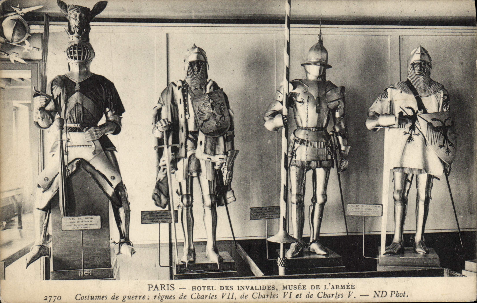VINTAGE POSTCARD Paris Hotel Of the Invalids Museum Of the army Costumes of war Reigns of Charles VII Charles VI Charles V Militaria