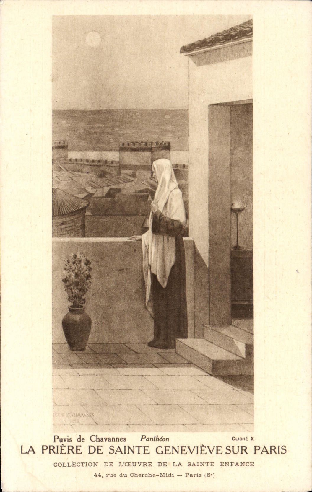 VINTAGE POSTCARD the Prayer Of Sainte Genevieve On Paris Puvis de Chavanne the Pantheon