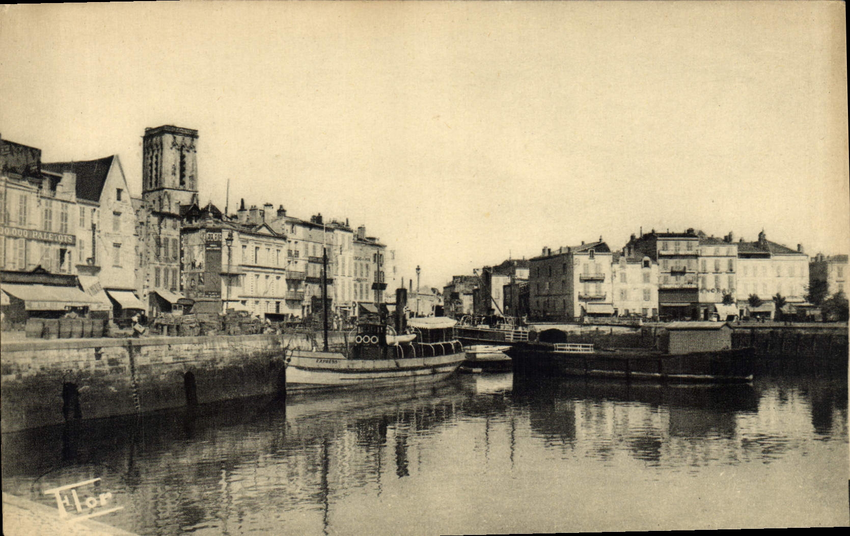 POSTAL La Rochelle de la VENDIMIA que envía la plataforma para el Ile de Ré y el barco de Oleron