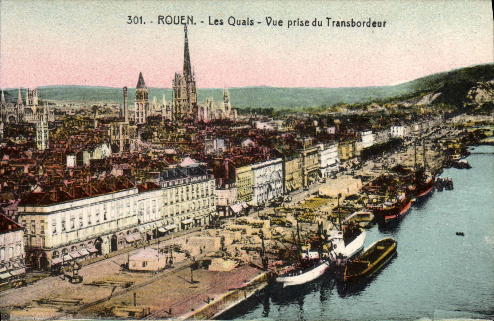 VINTAGE POSTCARD Rouen quays Seen from of the Transporter
