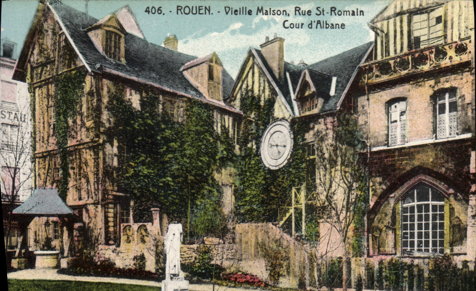 VINTAGE POSTCARD Rouen Old woman House Street St Romain Court of Albane