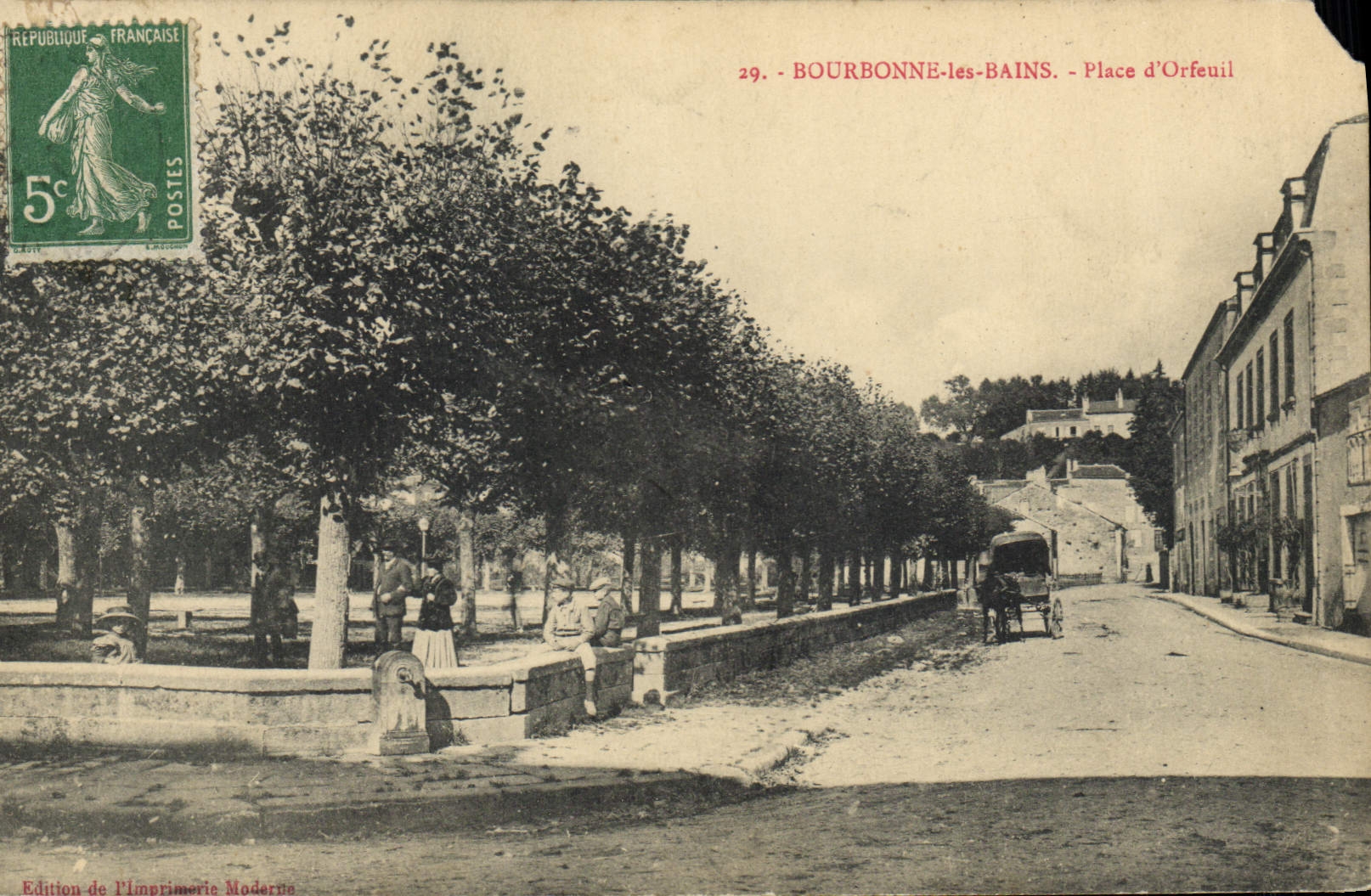 VINTAGE POSTCARD Bourbonne les Bains Place of Orfeuil