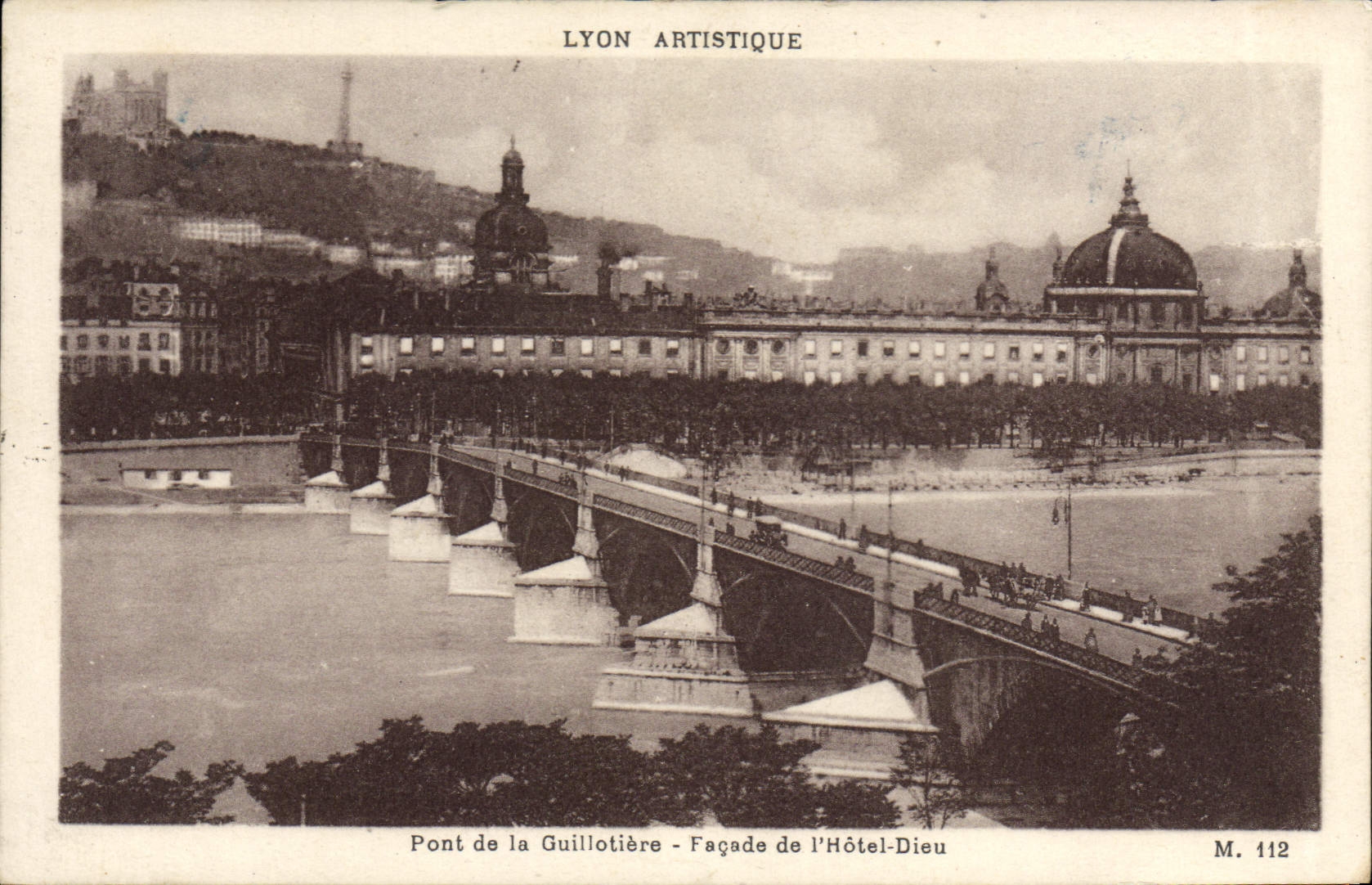 Puente de Lyon de la POSTAL de la VENDIMIA del ataque frontal de Guillotiere de dios del hotel