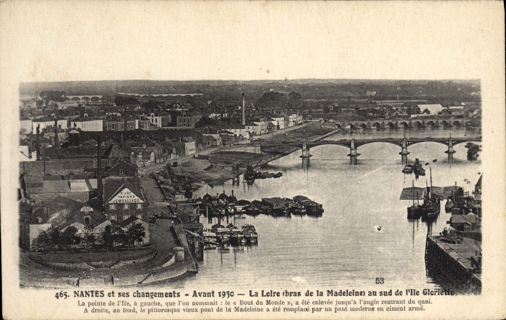 POSTAL Nantes de la VENDIMIA y sus cambios antes de 1900 el brazo de Loire de la Madeleine en el sur de la isla gloriosa