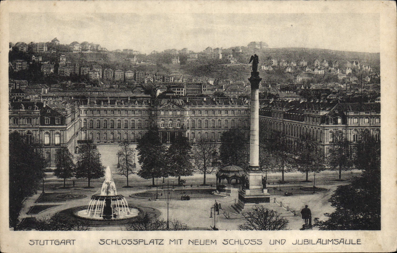 VINTAGE POSTCARD Stuttgart Schlossplatz MIT Neuem Schloss und Jubilaumsaule