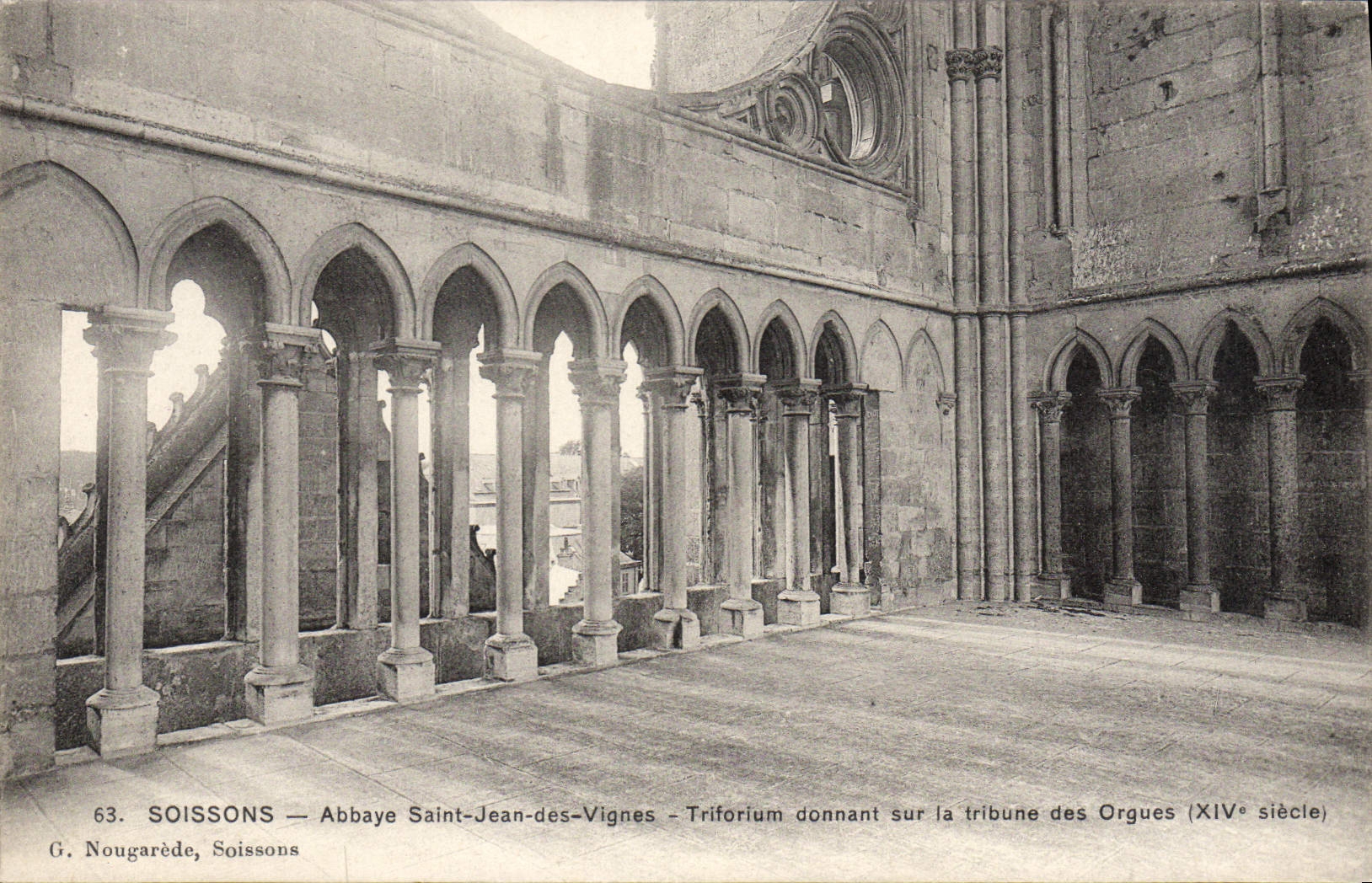 VINTAGE POSTCARD Soissons Abbey Jean Saint Of the Vines Triforium giving on the platform of the organ