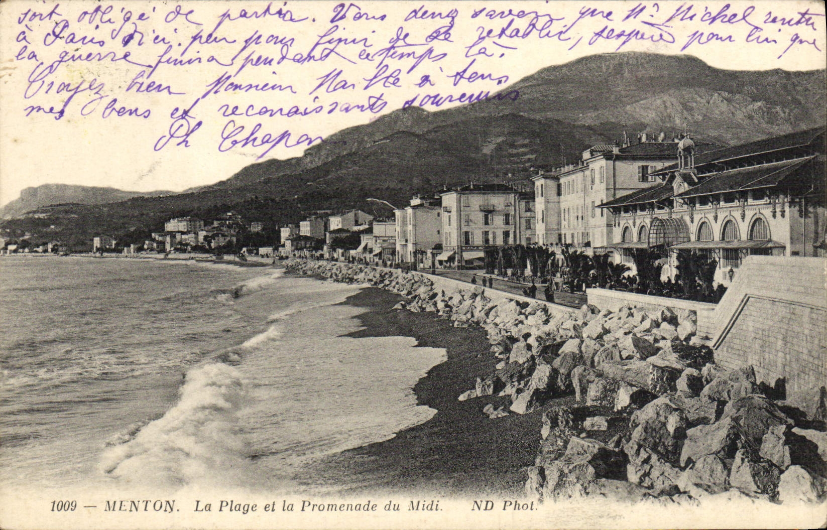 CPA Menton La Plage et la Promenade du Midi