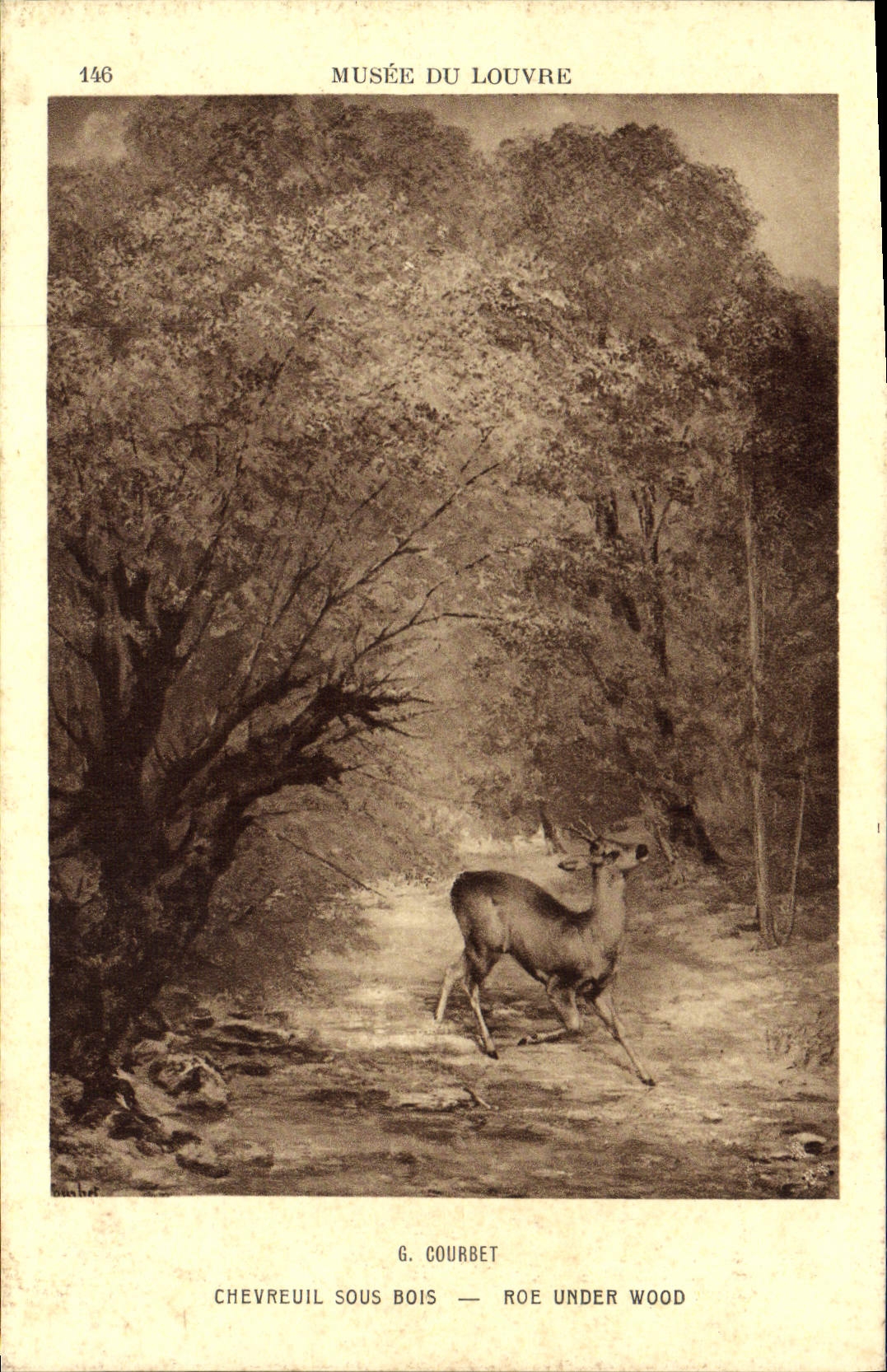 VINTAGE POSTCARD Museum Of Louvre Paris Billhook Roe-deer under wood
