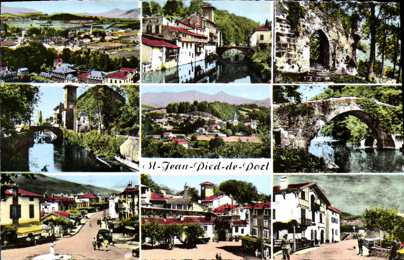CPM St Jean Pied De Port Vue generale Maisons basques Porte Est des remparts La Nive Vie generale Pont romain