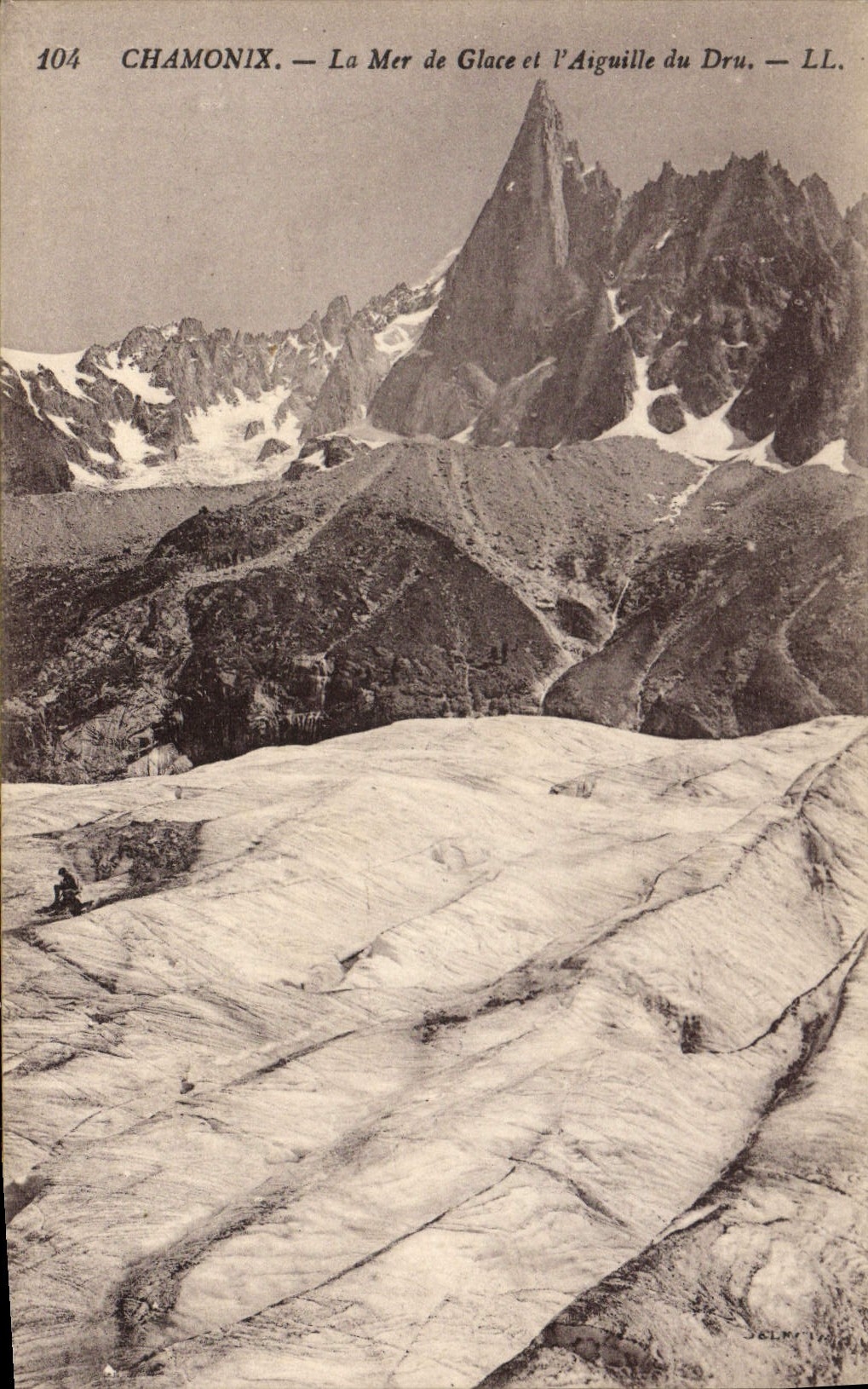 Mar de Chamonix de la POSTAL de la VENDIMIA del hielo y Arguille de grueso