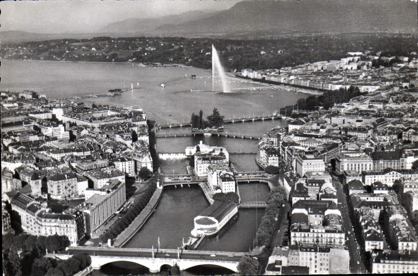 MODERN CARD Geneva Bridges On the Rhone and the roads