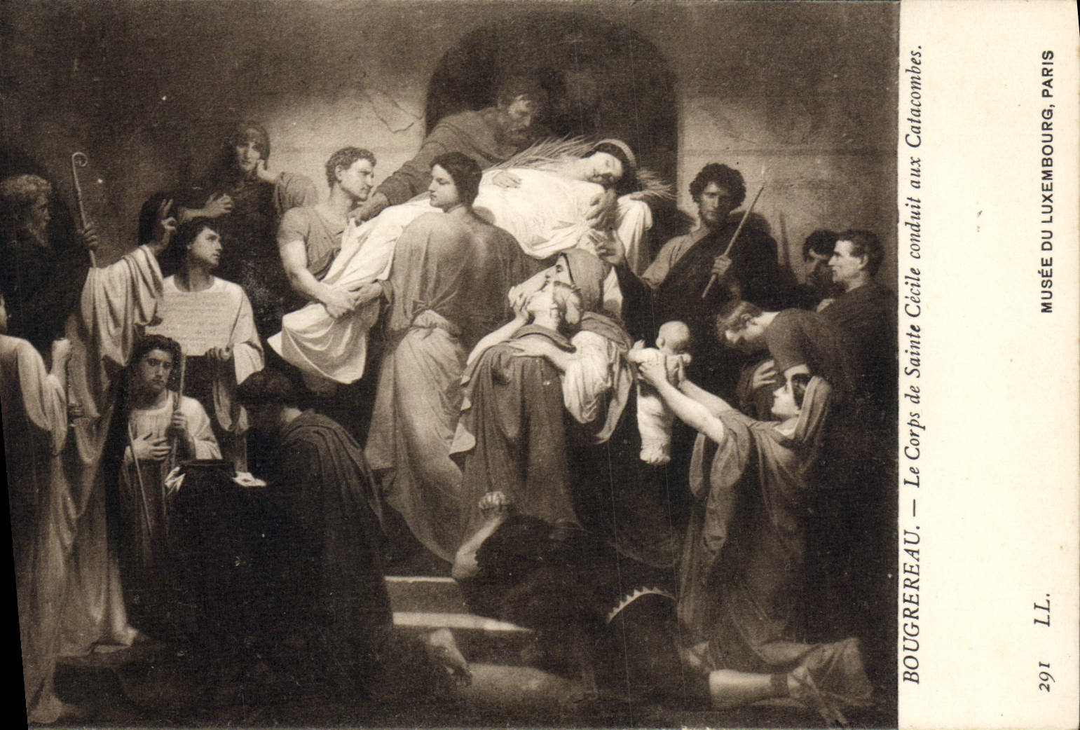 VINTAGE POSTCARD Bougrereau the Body of Sainte Cecile leads to the Catacombs Museum of Luxembourg Paris