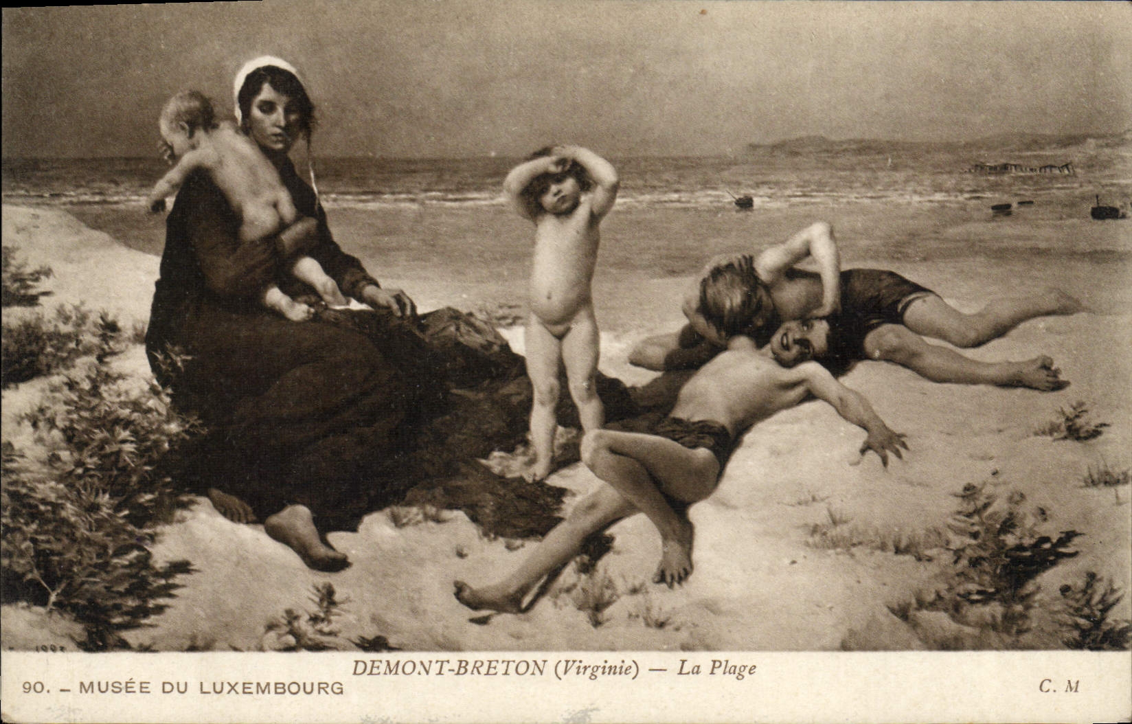 VINTAGE POSTCARD Museum Of Luxembourg Paris Demont Breton the Beach