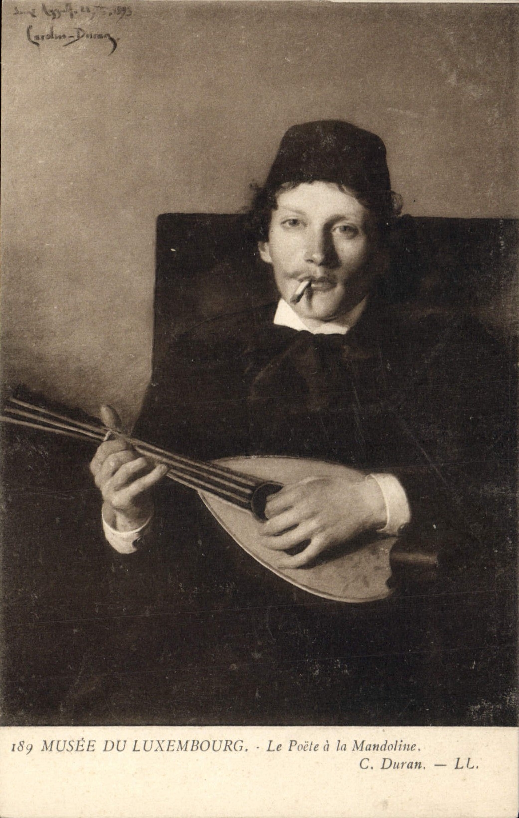 VINTAGE POSTCARD Museum Of Luxembourg Paris Carolus Duran the poet with the mandoline