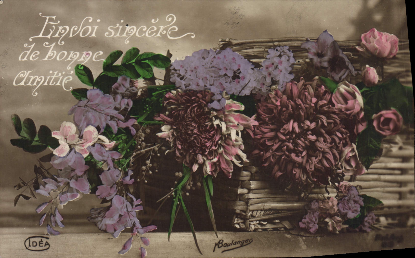 VINTAGE POSTCARD Sincere Sending of Good friendship Flowers
