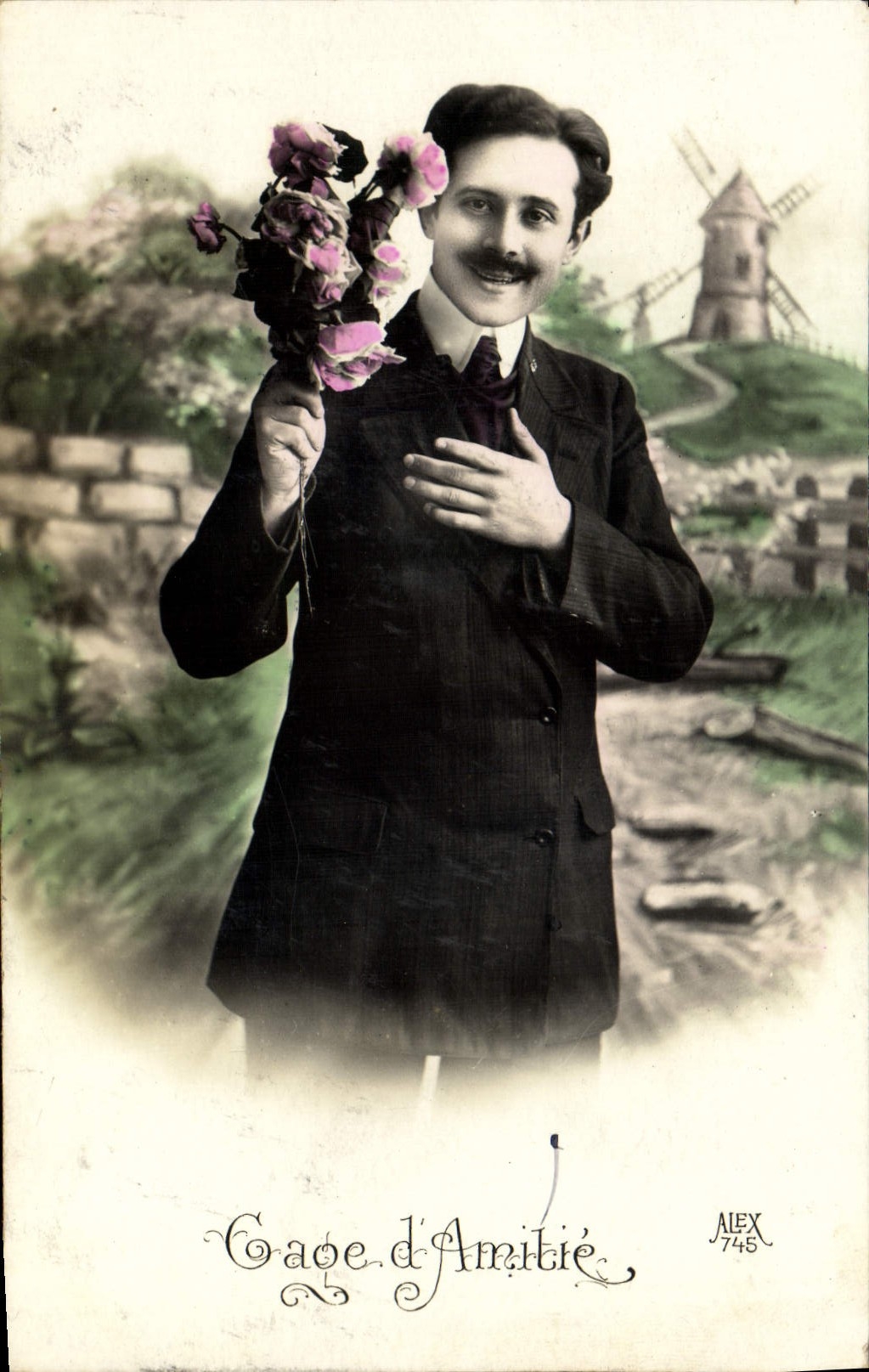 Molino de viento del hombre de la fantasía de la POSTAL de la VENDIMIA