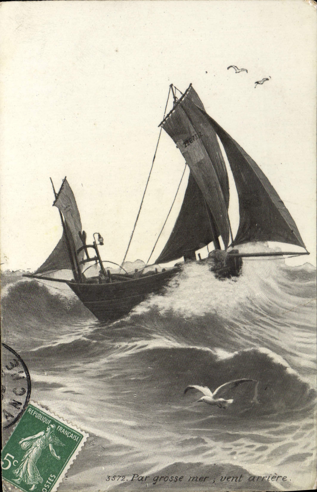 CPA Par grosse mer vente arriere Bateau