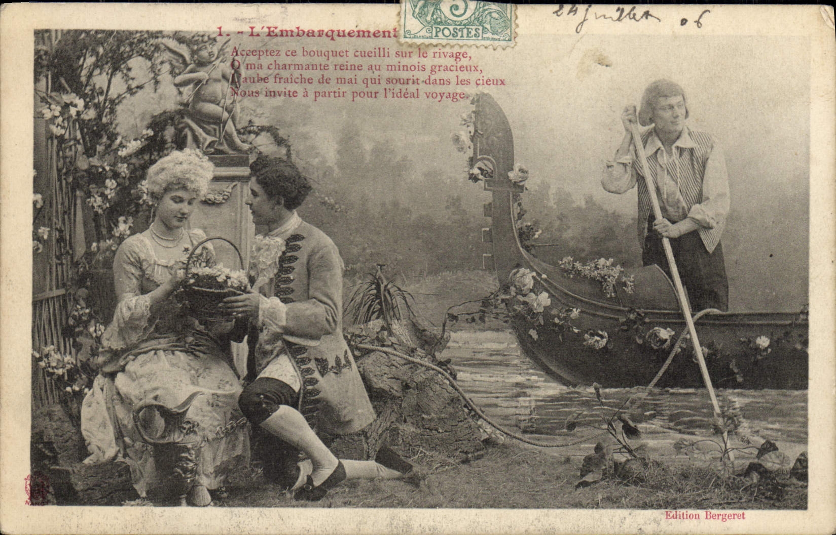 VINTAGE POSTCARD Fantasy Woman emabrquement the Boat