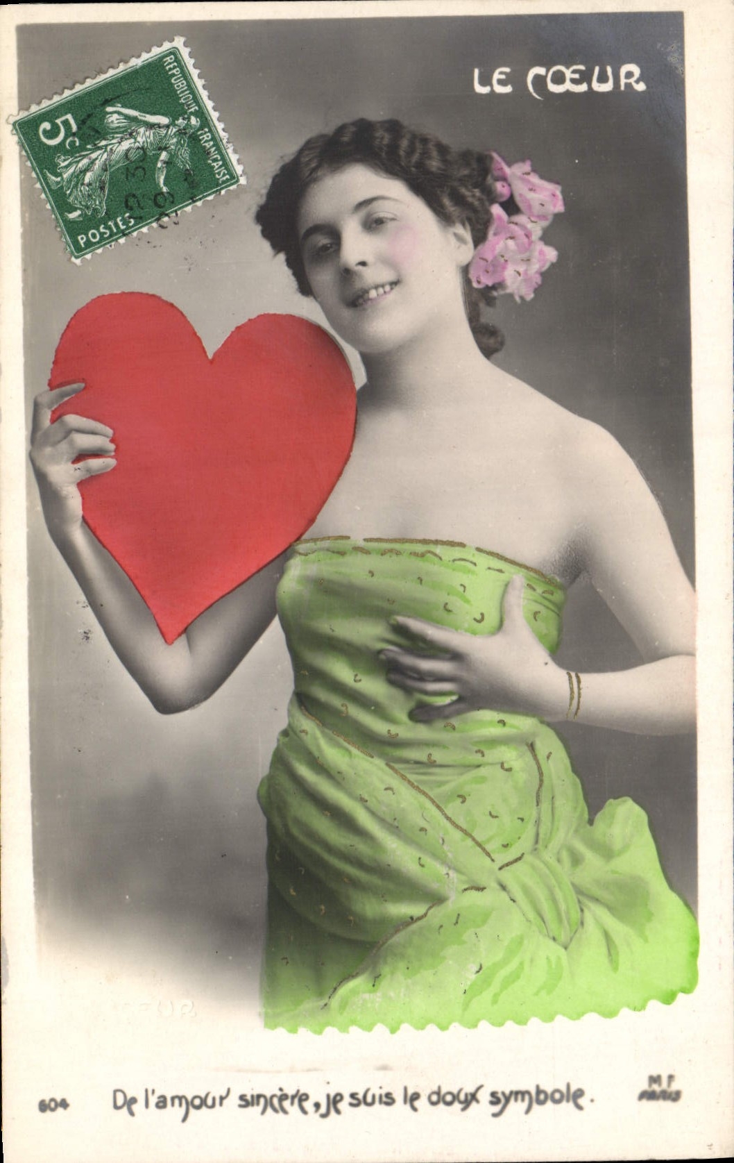 VINTAGE POSTCARD Fantasy Woman the heart